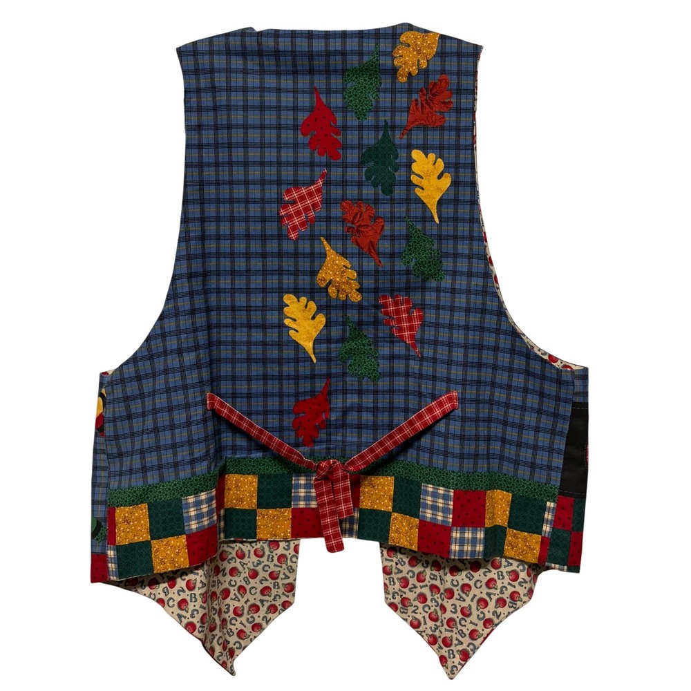 Vintage Teacher Schoolhouse Patchwork Vest Apple ABC School Librarian Handmade - Picture 2 of 5